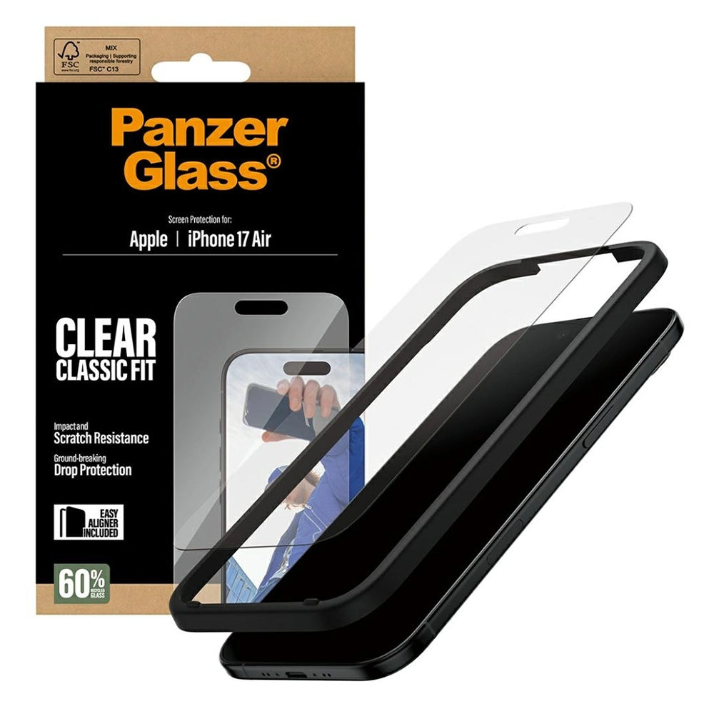 Beschermfolie Scherm PanzerGlass Classic Fit EasyAligner voor Apple iPhone 17 Air, Gehard Glas, Volledige Lijm