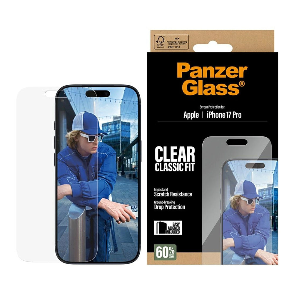 Beschermfolie Scherm PanzerGlass Classic Fit EasyAligner voor Apple iPhone 17 Pro, Gehard Glas, Volledige Lijm