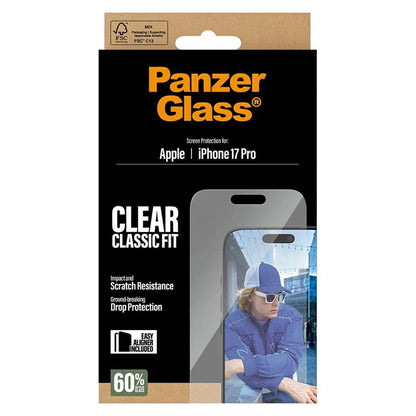 Beschermfolie Scherm PanzerGlass Classic Fit EasyAligner voor Apple iPhone 17 Pro, Gehard Glas, Volledige Lijm