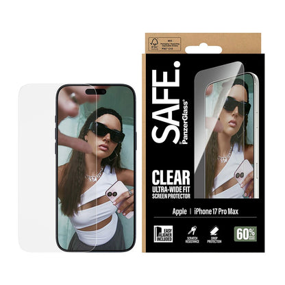 Beschermfolie PanzerGlass Safe scherm. Ultra-Wide Fit EasyAligner voor Apple iPhone 17 Pro Max, Gehard Glas, Volledige Lijm