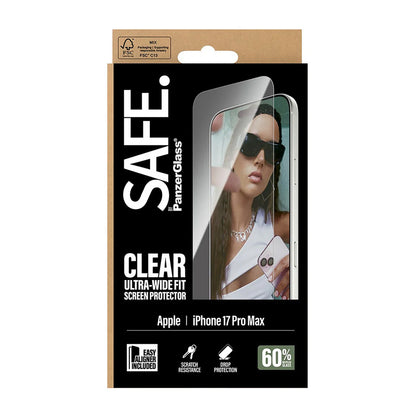 Beschermfolie PanzerGlass Safe scherm. Ultra-Wide Fit EasyAligner voor Apple iPhone 17 Pro Max, Gehard Glas, Volledige Lijm