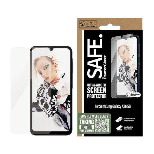 PanzerGlass Safe schermbeschermfolie. Ultra-Wide Fit EasyAligner voor Samsung Galaxy A26 A266, Gehard Glas, Full Glue