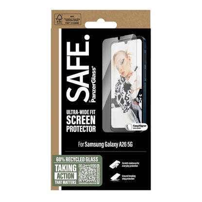 PanzerGlass Safe schermbeschermfolie. Ultra-Wide Fit EasyAligner voor Samsung Galaxy A26 A266, Gehard Glas, Full Glue