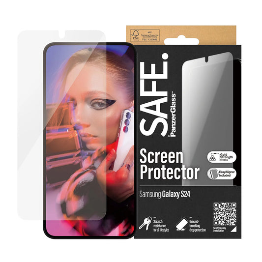 Beschermfolie PanzerGlass Safe Scherm. Ultra-Wide Fit EasyAligner voor Samsung Galaxy S24 S921, Gehard Glas, Volledige Lijm