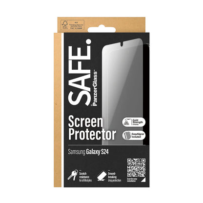 Beschermfolie PanzerGlass Safe Scherm. Ultra-Wide Fit EasyAligner voor Samsung Galaxy S24 S921, Gehard Glas, Volledige Lijm