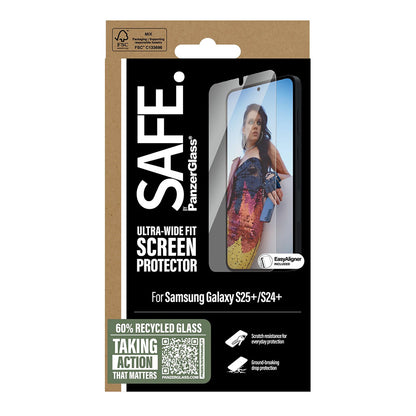 Beschermfolie PanzerGlass Safe Scherm. Ultra-Wide Fit EasyAligner voor Samsung Galaxy S25+ S936 / S24+ S926, Gehard Glas, Volledige Lijm