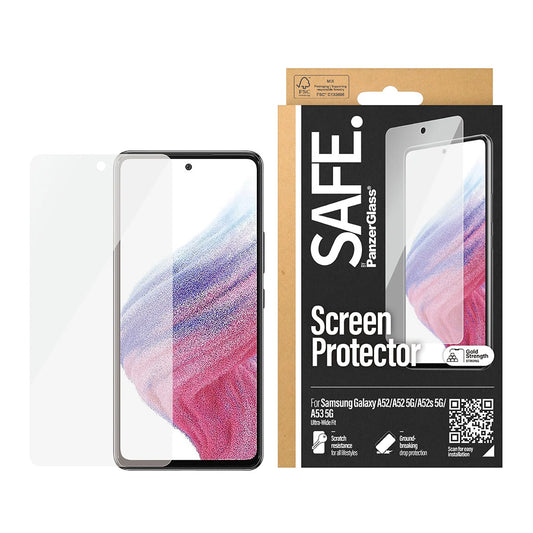 PanzerGlass Safe schermbeschermfolie. Ultra-Wide Fit voor Samsung Galaxy A53 5G A536 / A52s 5G A528 / A52 5G A526, Gehard Glas, Volledige Lijm