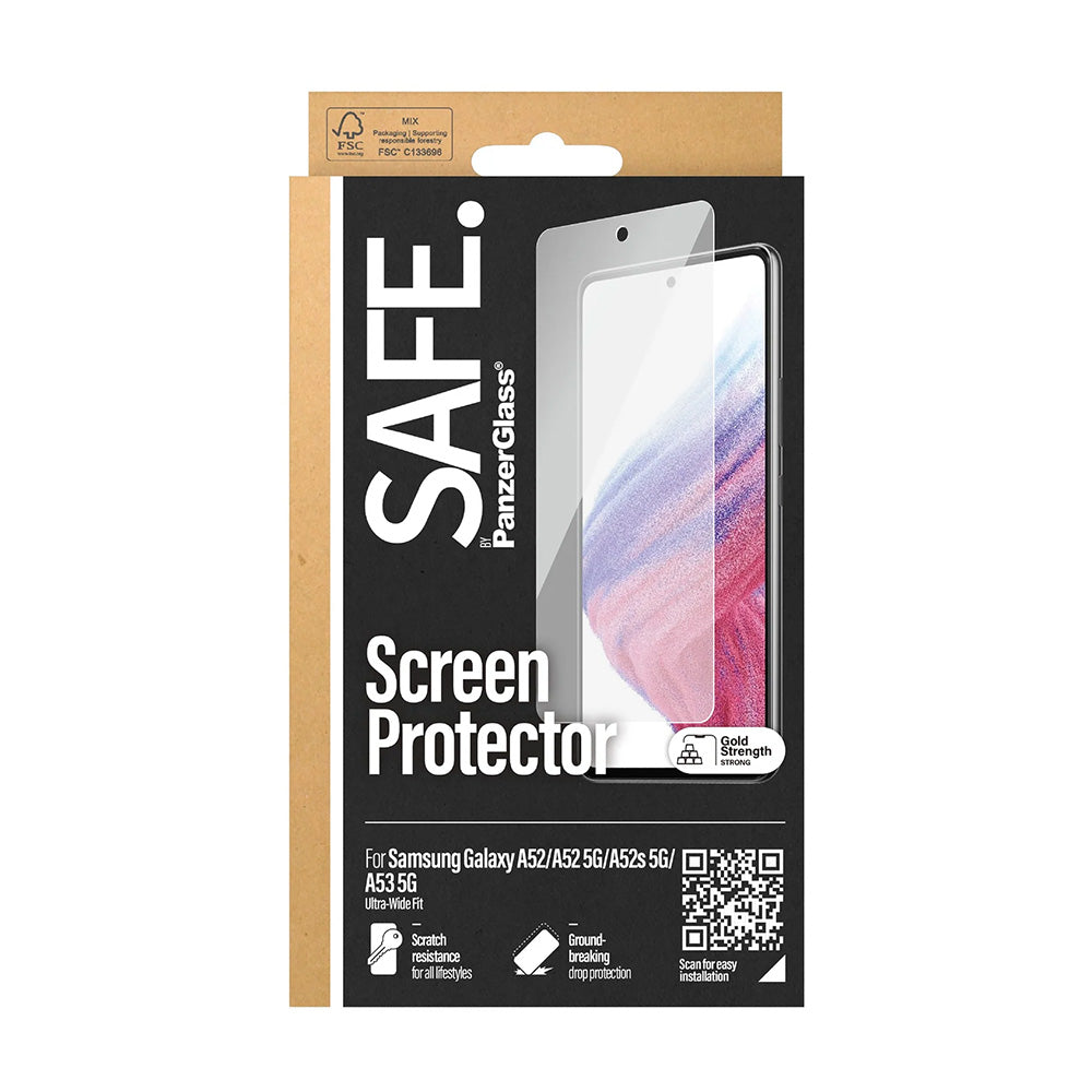 PanzerGlass Safe schermbeschermfolie. Ultra-Wide Fit voor Samsung Galaxy A53 5G A536 / A52s 5G A528 / A52 5G A526, Gehard Glas, Volledige Lijm