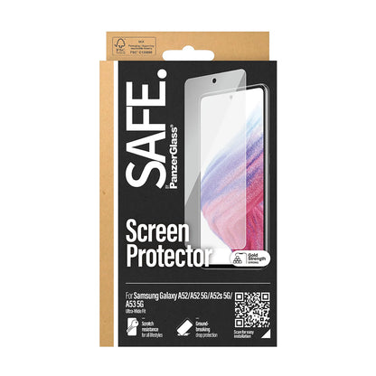 PanzerGlass Safe schermbeschermfolie. Ultra-Wide Fit voor Samsung Galaxy A53 5G A536 / A52s 5G A528 / A52 5G A526, Gehard Glas, Volledige Lijm