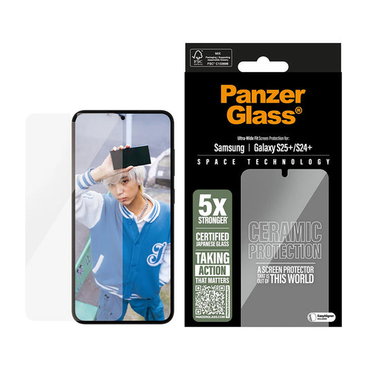 PanzerGlass Ultra-Wide Ceramic EasyAligner Screen Protector for Samsung Galaxy S25+ S936 / S24+ S926, Tempered Glass, Full Glue