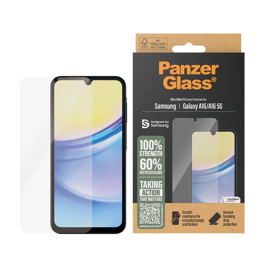 PanzerGlass Ultra-Wide Fit EasyAligner Screen Protector for Samsung Galaxy A16 5G A166 / A16 4G A165, Tempered Glass, Full Glue