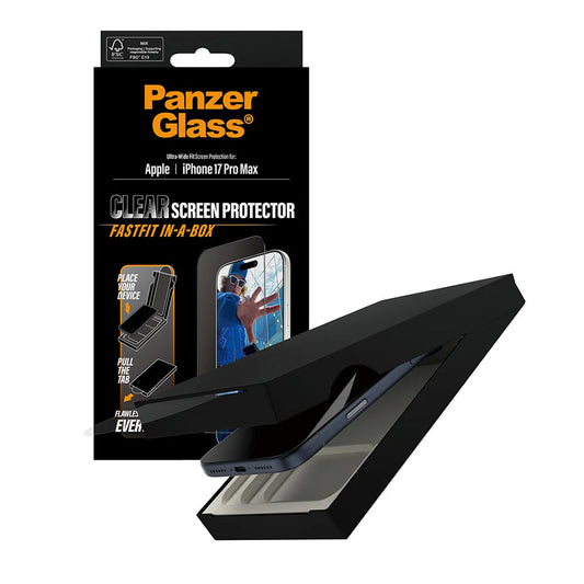 PanzerGlass Ultra-Wide Fit Fastfit Screen Protector for Apple iPhone 17 Pro Max, Tempered Glass, Full Glue, Black