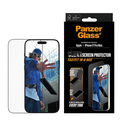 PanzerGlass Ultra-Wide Fit Fastfit Screen Protector for Apple iPhone 17 Pro Max, Tempered Glass, Full Glue, Black