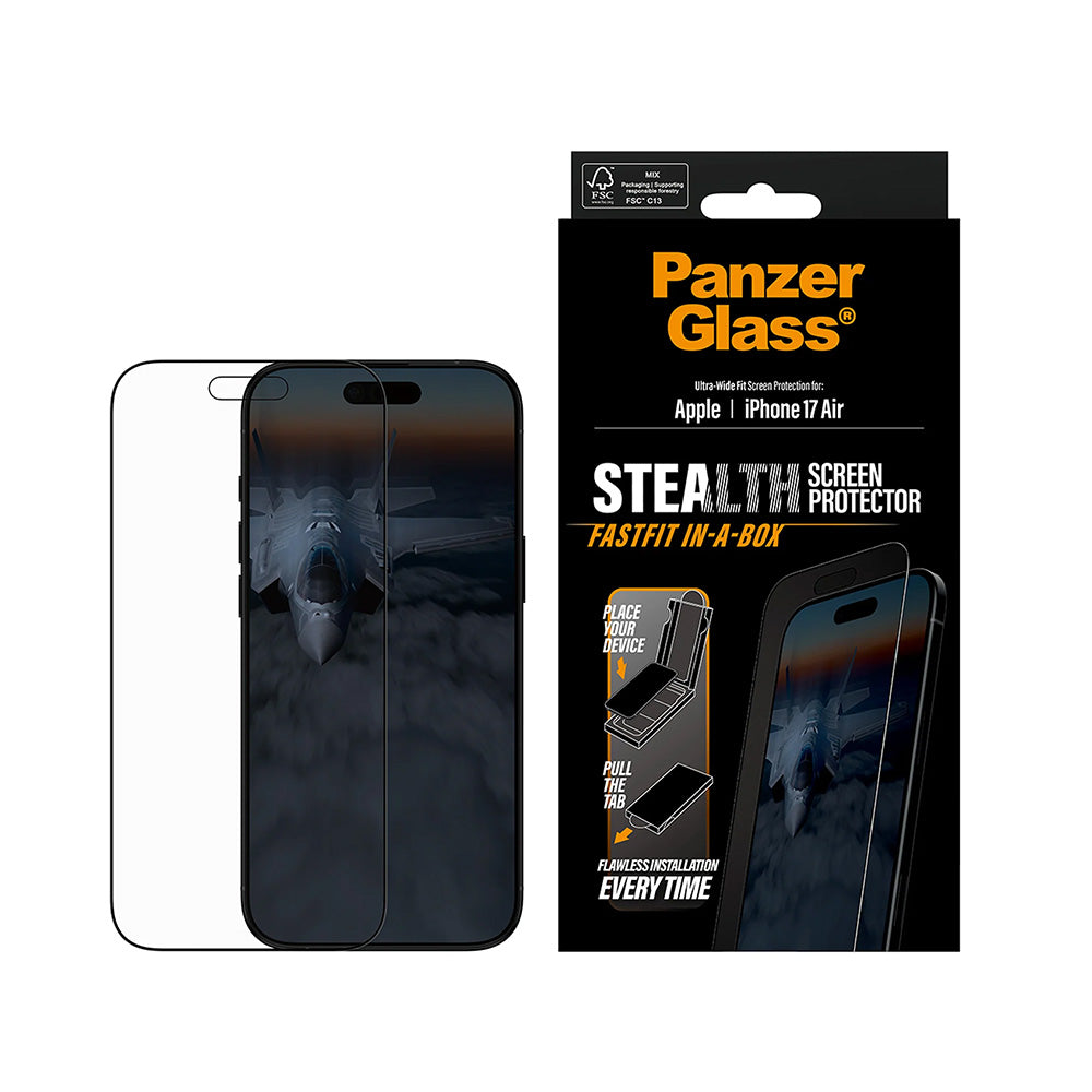 Beschermfolie Scherm PanzerGlass Ultra-Wide Fit Stealth Fastfit voor Apple iPhone 17 Air, Gehard Glas, Volledige Lijm, Zwart