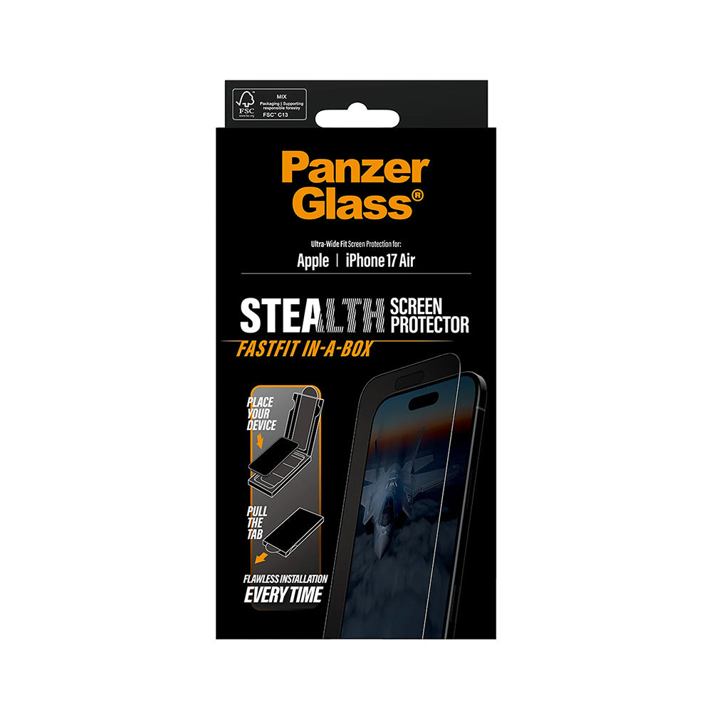 Beschermfolie Scherm PanzerGlass Ultra-Wide Fit Stealth Fastfit voor Apple iPhone 17 Air, Gehard Glas, Volledige Lijm, Zwart