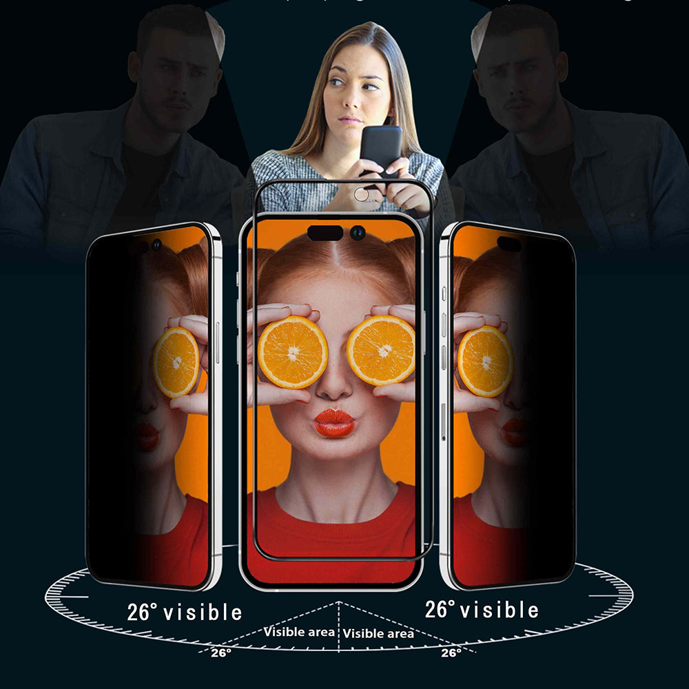 Privacy Screen Protector Folie Anank 3X Versterkt voor Apple iPhone 15 Pro Max, Veiligheidsglas, Volledige Lijm, 2.5D