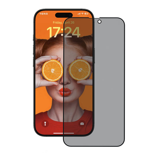Privacy Screen Protector Folie Anank 3X Versterkt voor Apple iPhone 15 Pro, Veiligheidsglas, Volledige Lijm, 2.5D