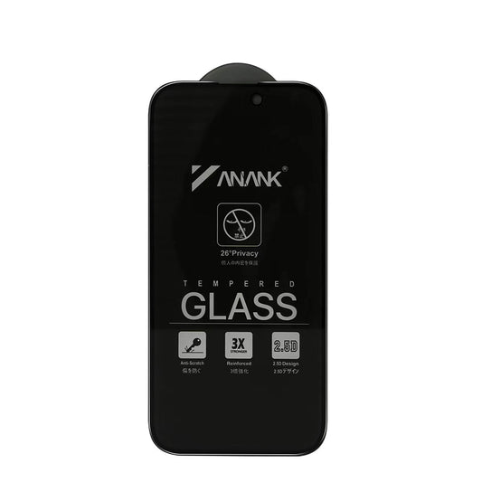 Privacy Screen Protector Folie Anank 3X Versterkt voor Apple iPhone 16 Pro Max, Gehard Glas, Volledige Lijm, 2.5D