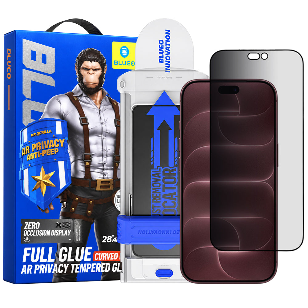 Blueo Anti Peep AR Applicator Pro privacy-schermbeschermer voor Apple iPhone 18 Pro Max, gehard glas, volledige kleeflaag, 3D