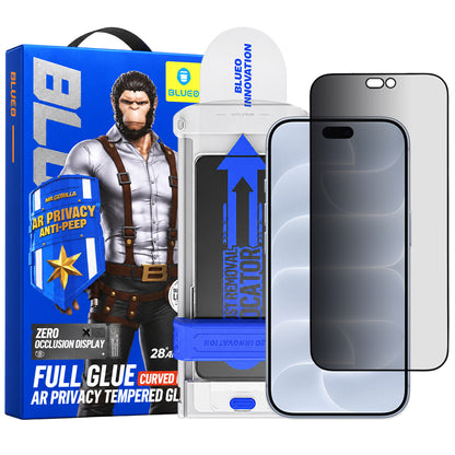 Blueo Anti-Peep AR Applicator Pro privacy-schermbeschermer voor Apple iPhone 18 Pro, gehard glas, volledige kleeflaag, 3D