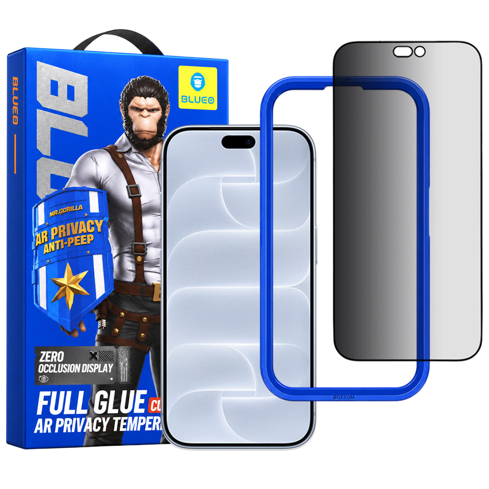 Blueo Anti-Peep AR-privacy-screenbeschermer voor Apple iPhone 18 Pro, gehard glas, volledige kleeflaag, 3D