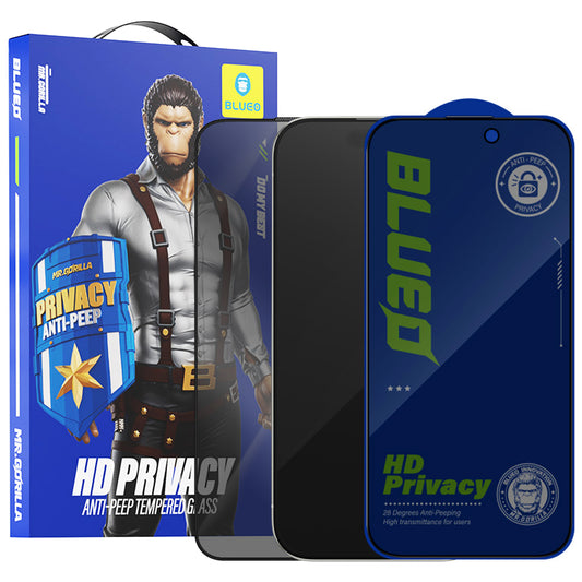 Privacy Blueo Anti-Peep schermbeschermfolie voor Apple iPhone 16 / 15, gehard glas, volledige lijm