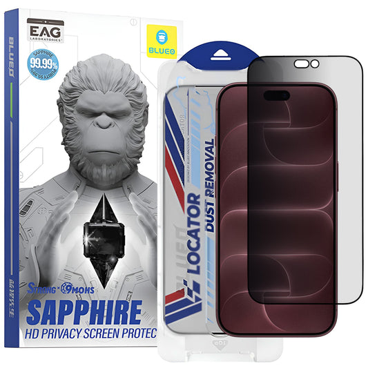 Blueo Premium Sapphire Applicator Privacy-schermbeschermer voor Apple iPhone 18 Pro Max, gehard glas, volledige kleeflaag