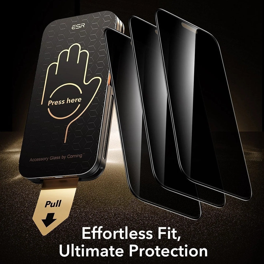 Privacy Screen Protector ESR Armorite Pro UltraFit voor Apple iPhone 18 Pro Max, Gehard Glas, Volledige Lijm, Set van 3 stuks