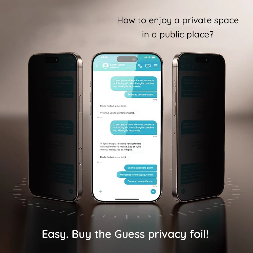 Privacy Screen Protector Guess voor Apple iPhone 16 Pro Max, Gehard Glas, Volledige Lijm, 2.5D, GUTGP16XBOKGCIP