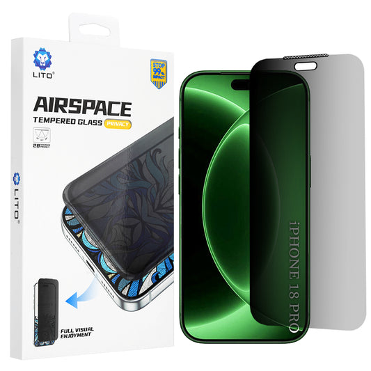 Privacy Screen Protector Lito Airspace Border voor Apple iPhone 18 Pro / 17 Pro, Gehard Glas, Volledige Lijm