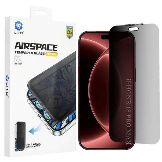 Privacy Screen Protector Lito Airspace Border voor Apple iPhone 18 Pro Max, Gehard Glas, Volledige Lijm