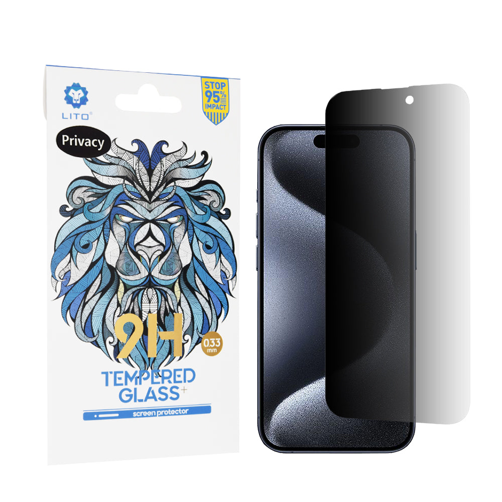 Privacy Screen Protector Folie Lito Classic voor Apple iPhone 15 Pro, Gehard Glas, Full Glue, 2.5D