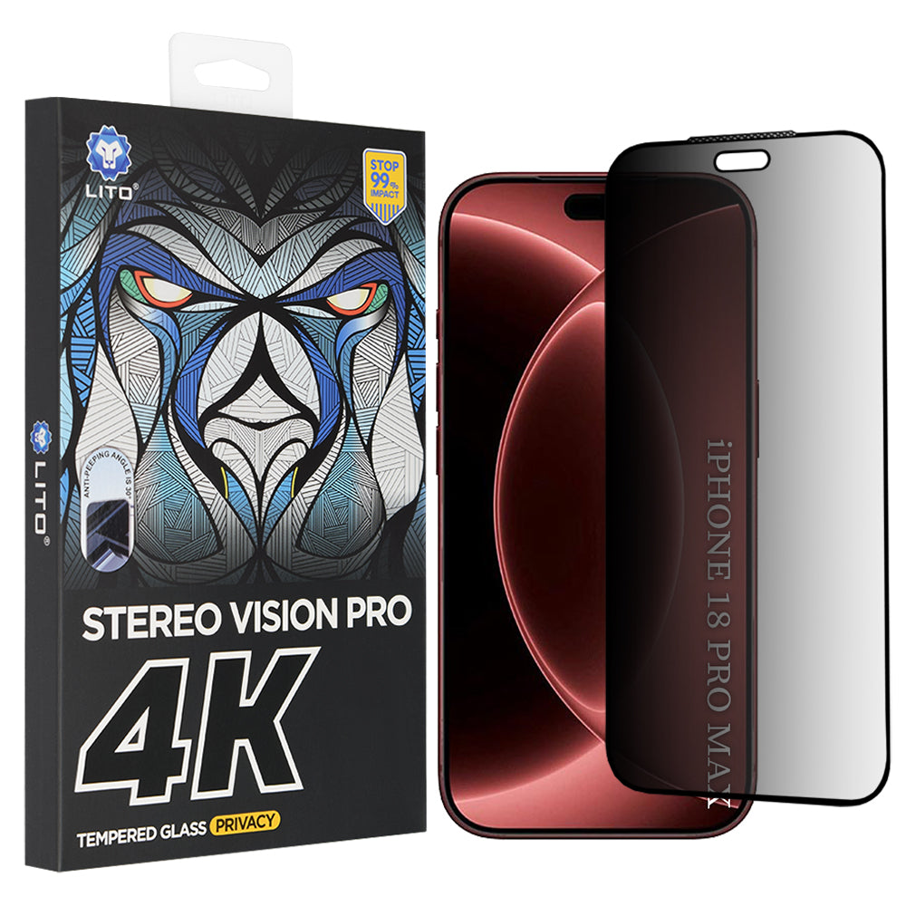 Privacy Screen Protector Folie Lito D+ Max 4K voor Apple iPhone 18 Pro Max, Gehard Glas, Volledige Lijm