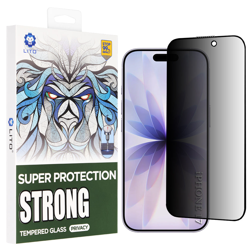 Privacy Screen Protector Lito D+ Max Strong voor Apple iPhone 17 / 16 Pro, Gehard Glas, Volledige Lijm