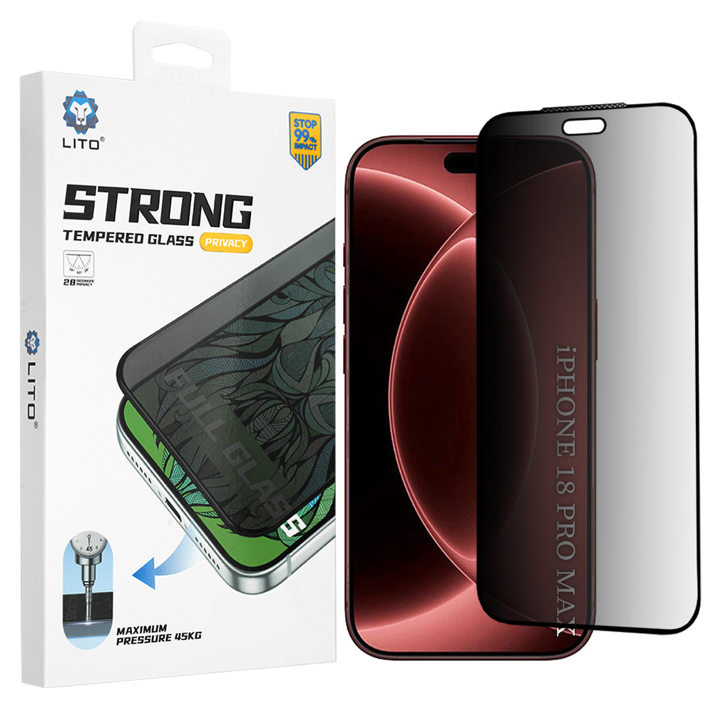 Privacy Screen Protector Folie Lito D+ Max Strong voor Apple iPhone 18 Pro Max, Gehard Glas, Volledige Lijm
