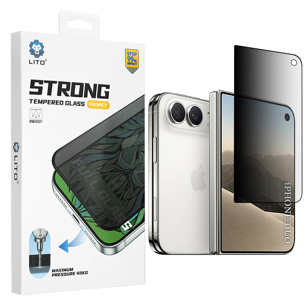 Privacy Screen Protector Lito D+ Max Strong voor Apple iPhone Duo, Gehard Glas, Volledige Lijm