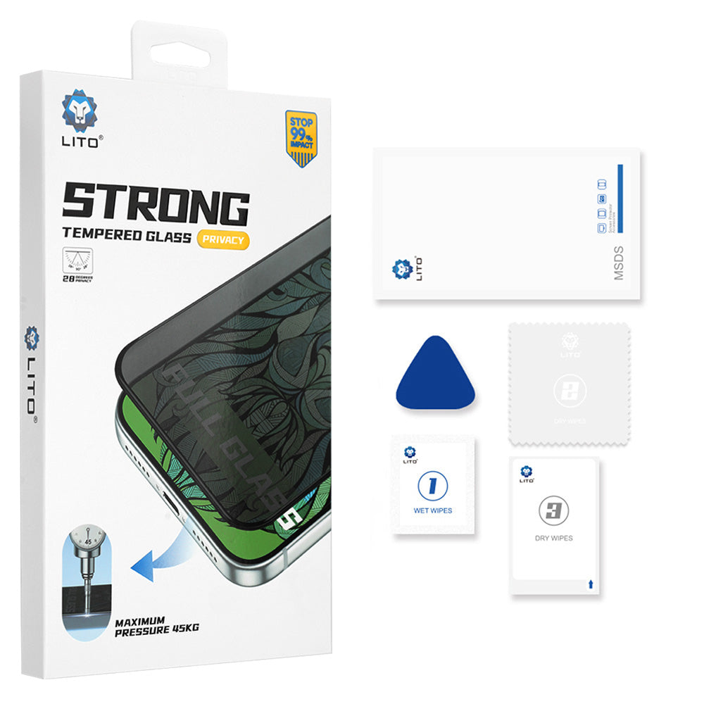 Privacy Screen Protector Lito D+ Max Strong voor Apple iPhone Duo, Gehard Glas, Volledige Lijm