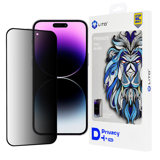 Privacy Screen Protector Folie Lito D+ Pro voor Apple iPhone 14 Pro Max, Gehard Glas, Volledige Lijm