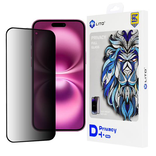 Privacy Screen Protector Folie Lito D+ Pro voor Apple iPhone 16 Plus, Gehard Glas, Volledige Lijm