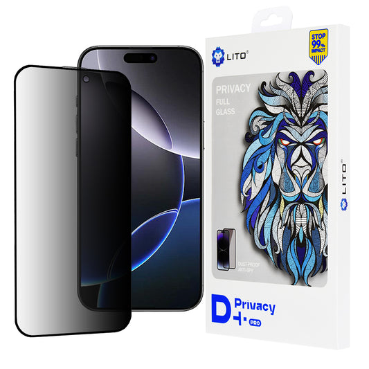 Privacy Screen Protector Folie Lito D+ Pro voor Apple iPhone 16 Pro Max, Gehard Glas, Volledige Lijm