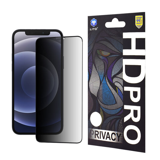 Privacy Screen Protector Folie Lito HD Pro voor Apple iPhone 12 / 12 Pro, Gehard Glas, Volledige Lijm