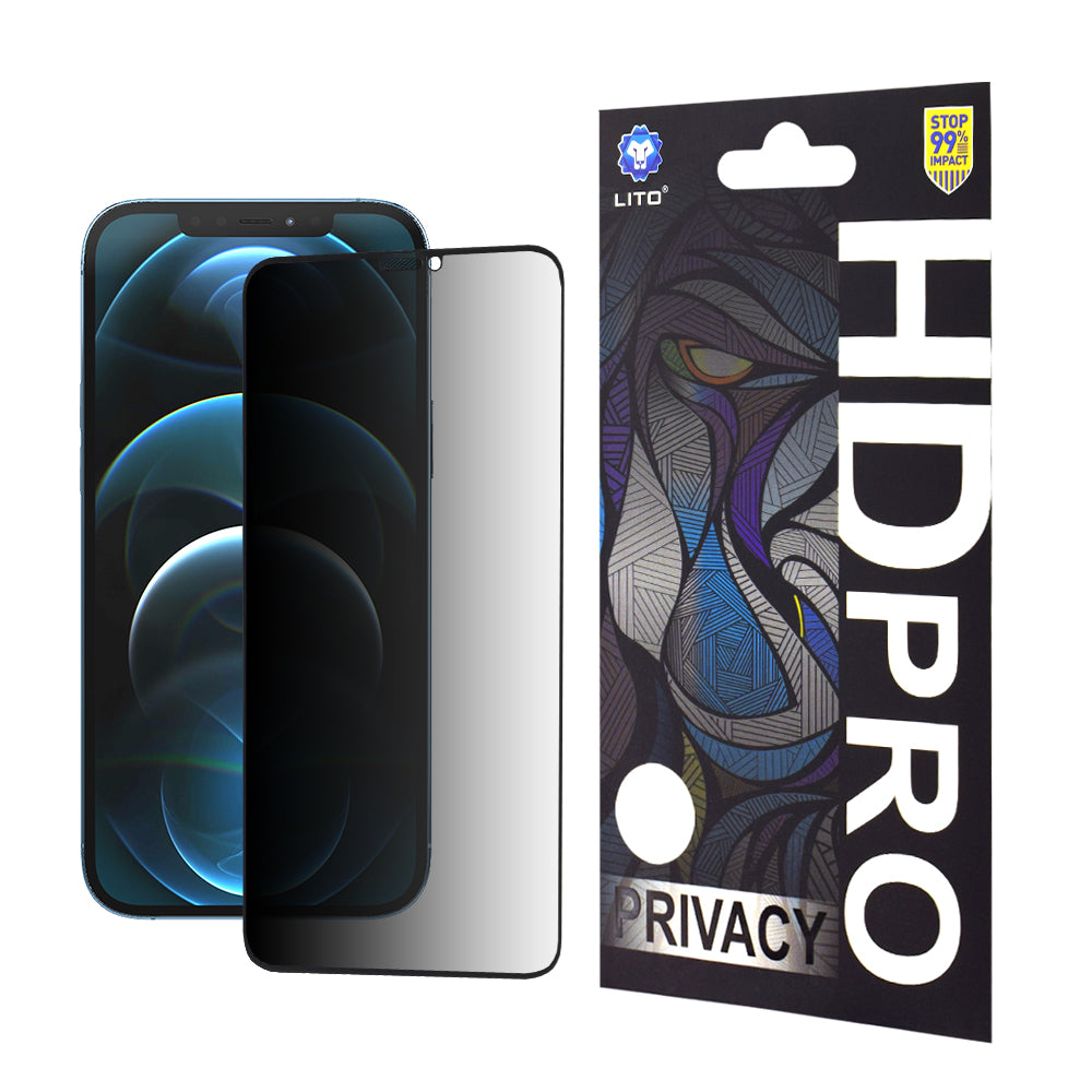 Privacy Screen Protector Folie Lito HD Pro voor Apple iPhone 12 Pro Max, Gehard Glas, Volledige Lijm