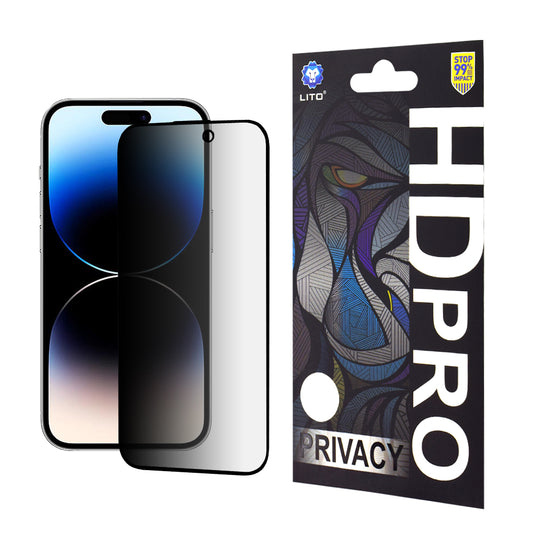 Privacy Screen Protector Folie Lito HD Pro voor Apple iPhone 14 Pro, Gehard Glas, Volledige Lijm