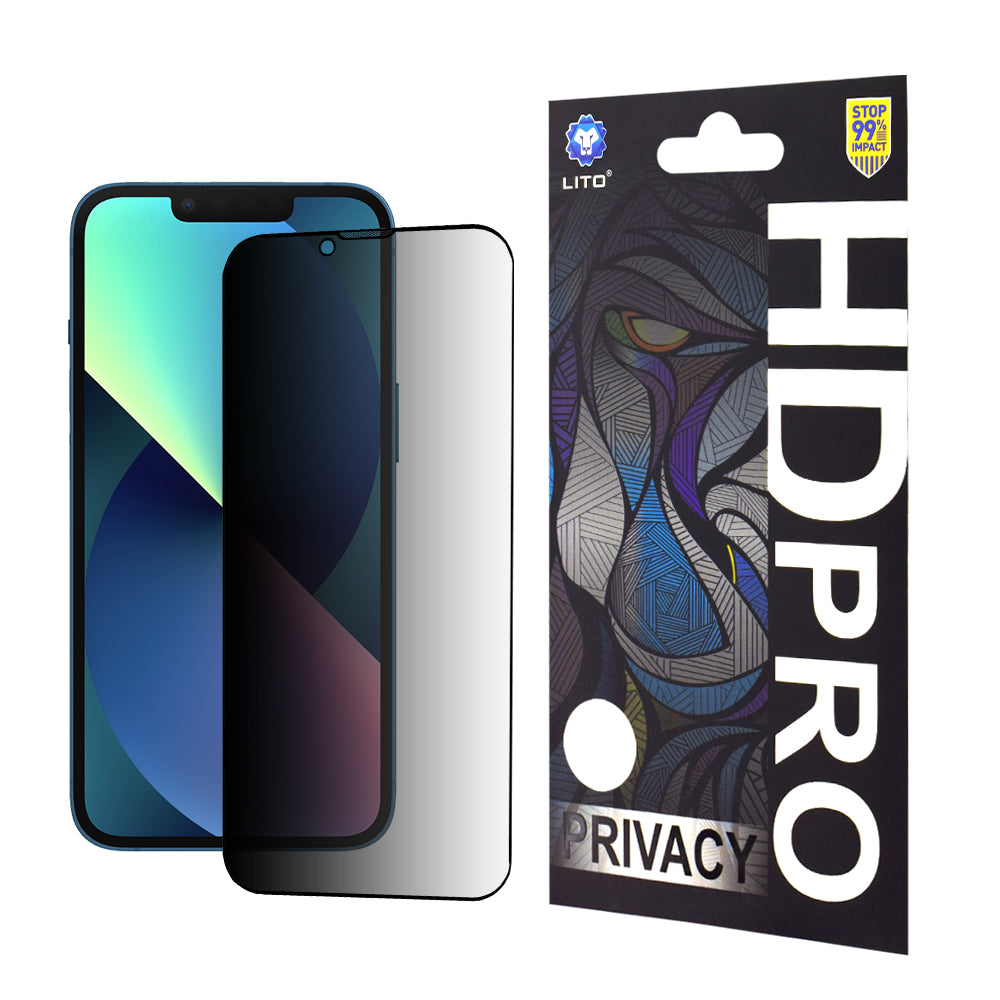 Privacy Screen Protector Folie Lito HD Pro voor Apple iPhone 17e / 16e / 14 / 13 Pro, Gehard Glas, Volledige Lijm