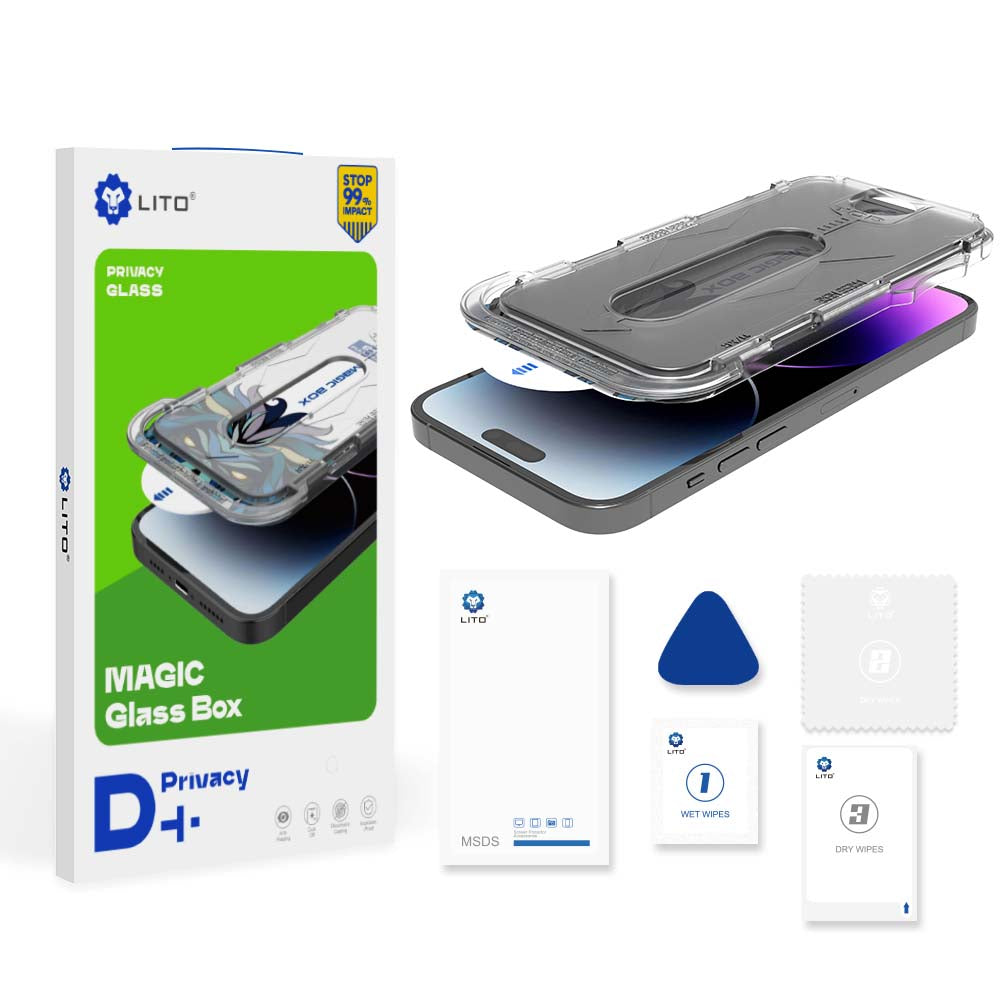 Privacy Screen Protector Folie Lito Magic Glass Box D+ Tools voor Apple iPhone 11 Pro, Gehard Glas, Volledige Lijm
