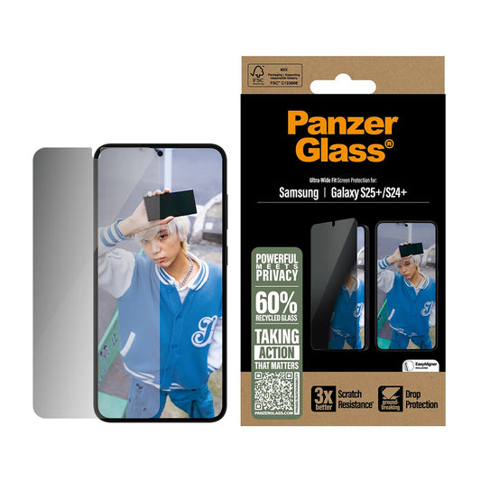 Beschermfolie Privacy PanzerGlass Ultra-Wide Fit voor Samsung Galaxy S25+ S936 / S24+ S926, Gehard Glas, Volledige Lijm