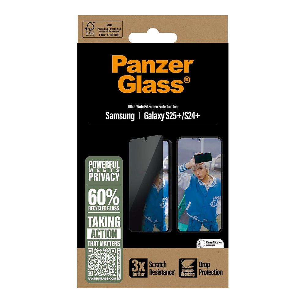 Beschermfolie Privacy PanzerGlass Ultra-Wide Fit voor Samsung Galaxy S25+ S936 / S24+ S926, Gehard Glas, Volledige Lijm