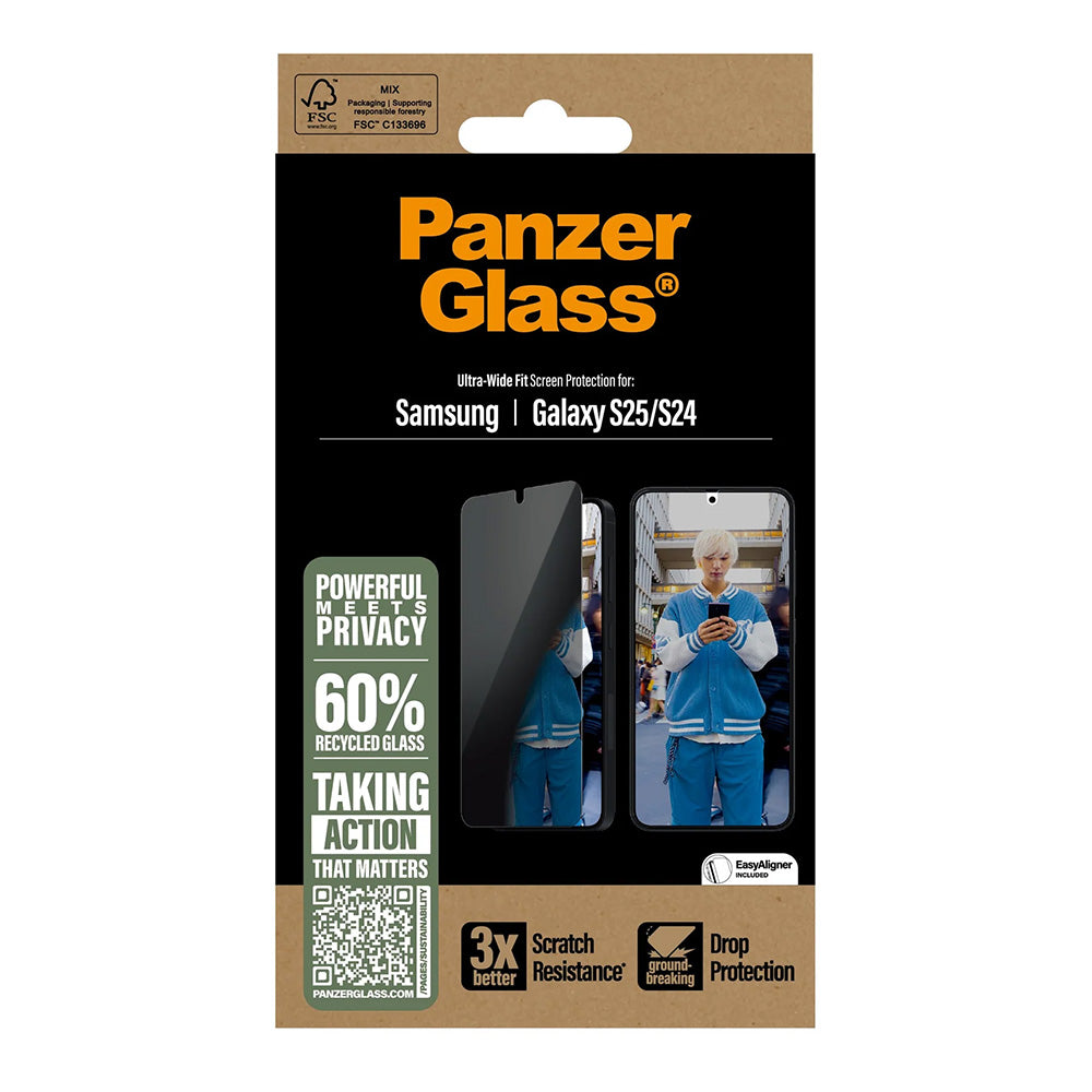 Privacy Screen Protector PanzerGlass Ultra-Wide Fit for Samsung Galaxy S25 S931 / S24 S921, Tempered Glass, Full Glue