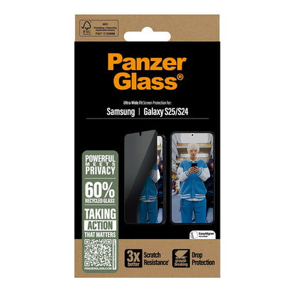 Privacy Screen Protector PanzerGlass Ultra-Wide Fit for Samsung Galaxy S25 S931 / S24 S921, Tempered Glass, Full Glue