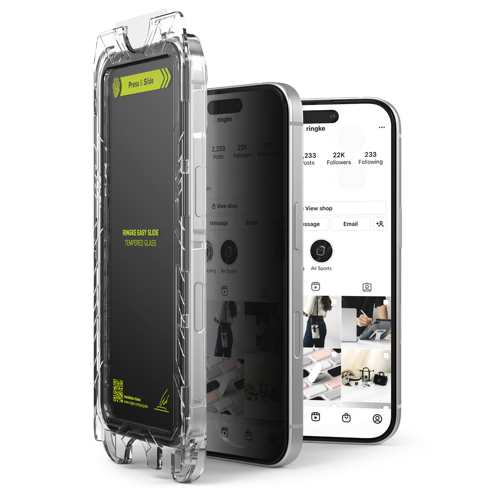 Privacy-schermbeveiligingsfolie Ringke Easy Slide voor Apple iPhone 16 Plus / 15 Plus, Gehard Glas, Volledige Lijm, Set van 2 stuks